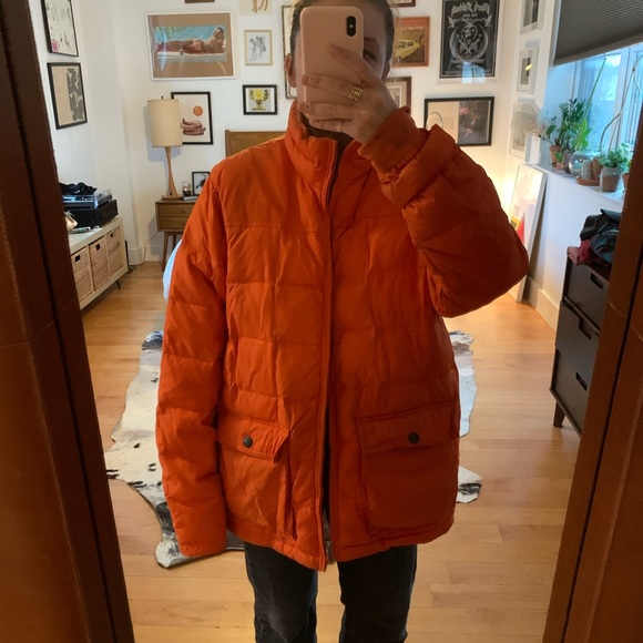 Lands End Vintage Orange Puffer Jacket 